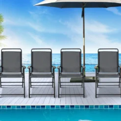 4er Set Outdoor-Klappstühlen mit Atmungsaktivem Stoff & Rutschfesten Fußpolstern Terrassenstuhl