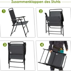 4er Set Outdoor-Klappstühlen mit Atmungsaktivem Stoff & Rutschfesten Fußpolstern Terrassenstuhl