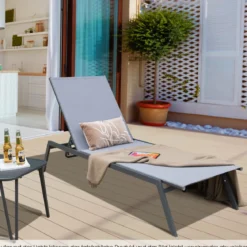 2er Set Outdoor Verstellbare Liegestühle mit Flacher Liegeposition & Schnelltrocknendem Stoff