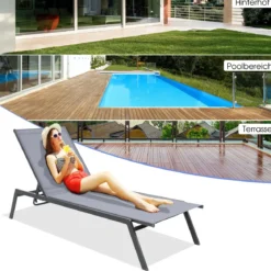 2er Set Outdoor Verstellbare Liegestühle mit Flacher Liegeposition & Schnelltrocknendem Stoff
