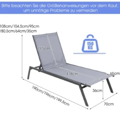 2er Set Outdoor Verstellbare Liegestühle mit Flacher Liegeposition & Schnelltrocknendem Stoff