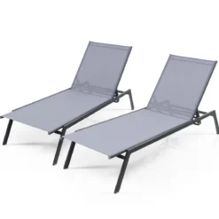 2er Set Outdoor Verstellbare Liegestühle mit Flacher Liegeposition & Schnelltrocknendem Stoff