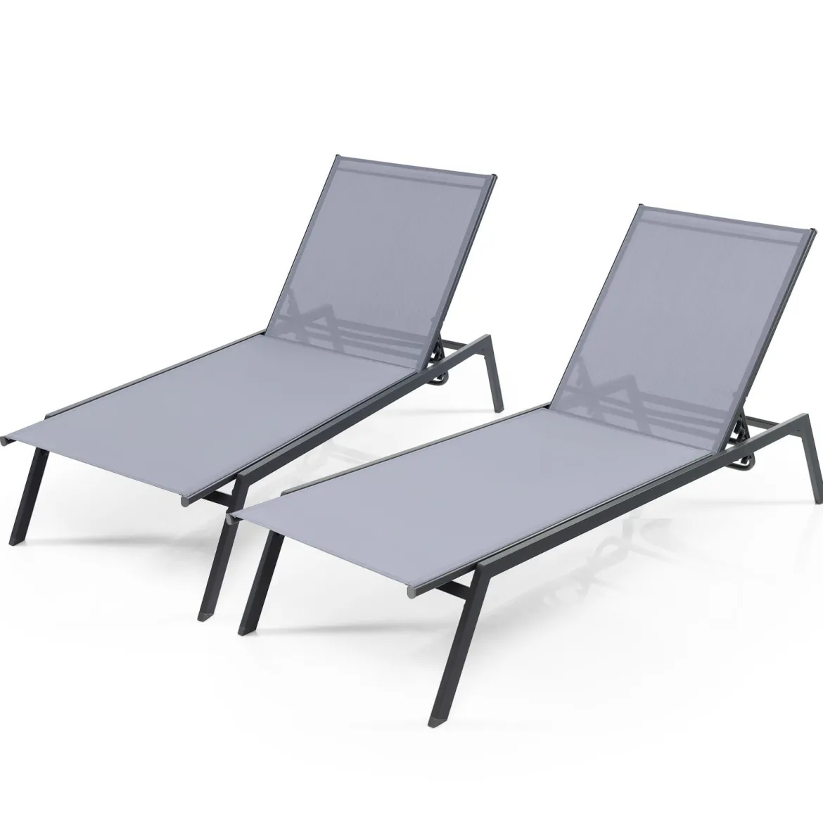 2er Set Outdoor Verstellbare Liegestühle mit Flacher Liegeposition & Schnelltrocknendem Stoff