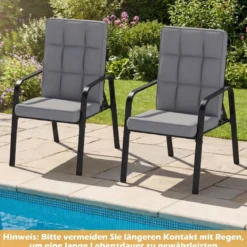 2er-Set Patio Stühle Verstellbare Rückenlehnen mit 5 Stufen Abnehmbare Kissen und Metallarmlehnen Grau