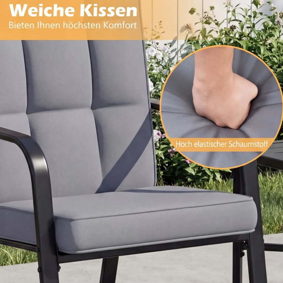 2er-Set Patio Stühle Verstellbare Rückenlehnen mit 5 Stufen Abnehmbare Kissen und Metallarmlehnen Grau