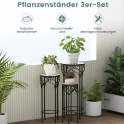 3er Set Pflanzenständer aus Metall dekorativer Blumenhalter mit Keramikplatte 49 cm 59 cm & 71 cm Höhe