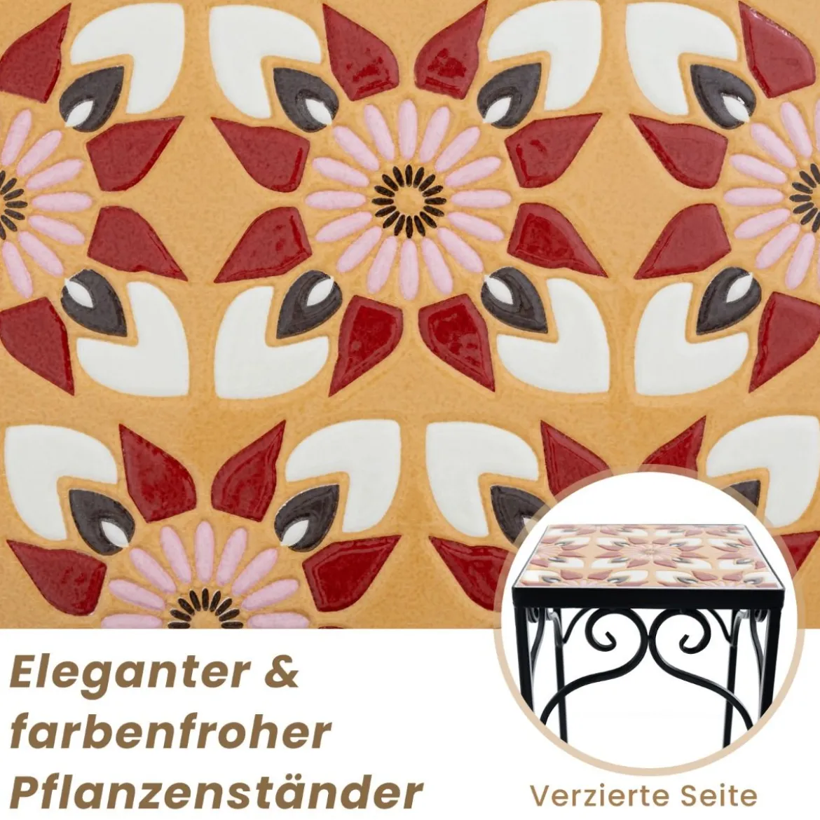 3er Set Pflanzenständer aus Metall mit Mosaikfliesen verschachtelbare Pflanzgefäße Gelb 28/23/18cm