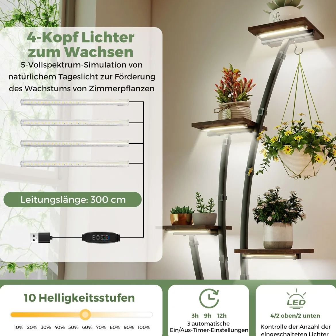 2er Set Pflanzenständer mit Wachstumslichtern 8-Stöckiges Pflanzenregal Blumentreppe
