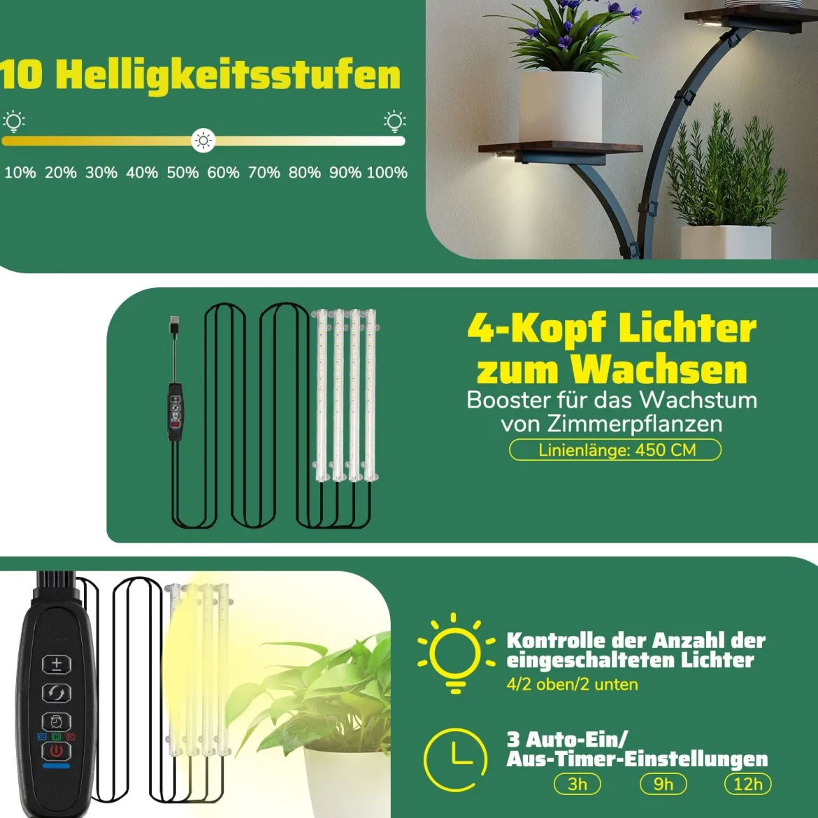 2er Set Pflanzenständer mit Wachstumslichtern 8-Stöckiges Pflanzenregal Blumenständer