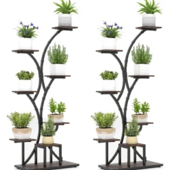 2er Set Pflanzenständer mit Wachstumslichtern 8-Stöckiges Pflanzenregal Blumenständer
