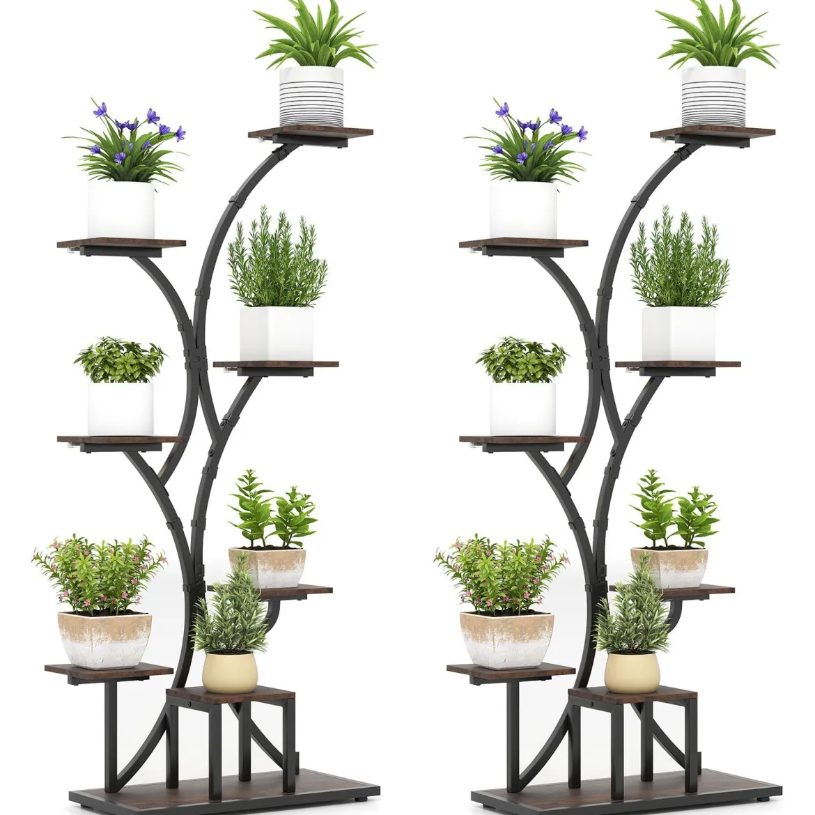 2er Set Pflanzenständer mit Wachstumslichtern 8-Stöckiges Pflanzenregal Blumenständer