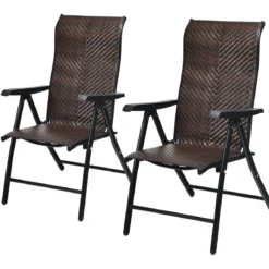 2er Set Polyrattan Gartenstühle mit 5-Fach Verstellbarer Rückenlehne Klappstühle Balkonstühle