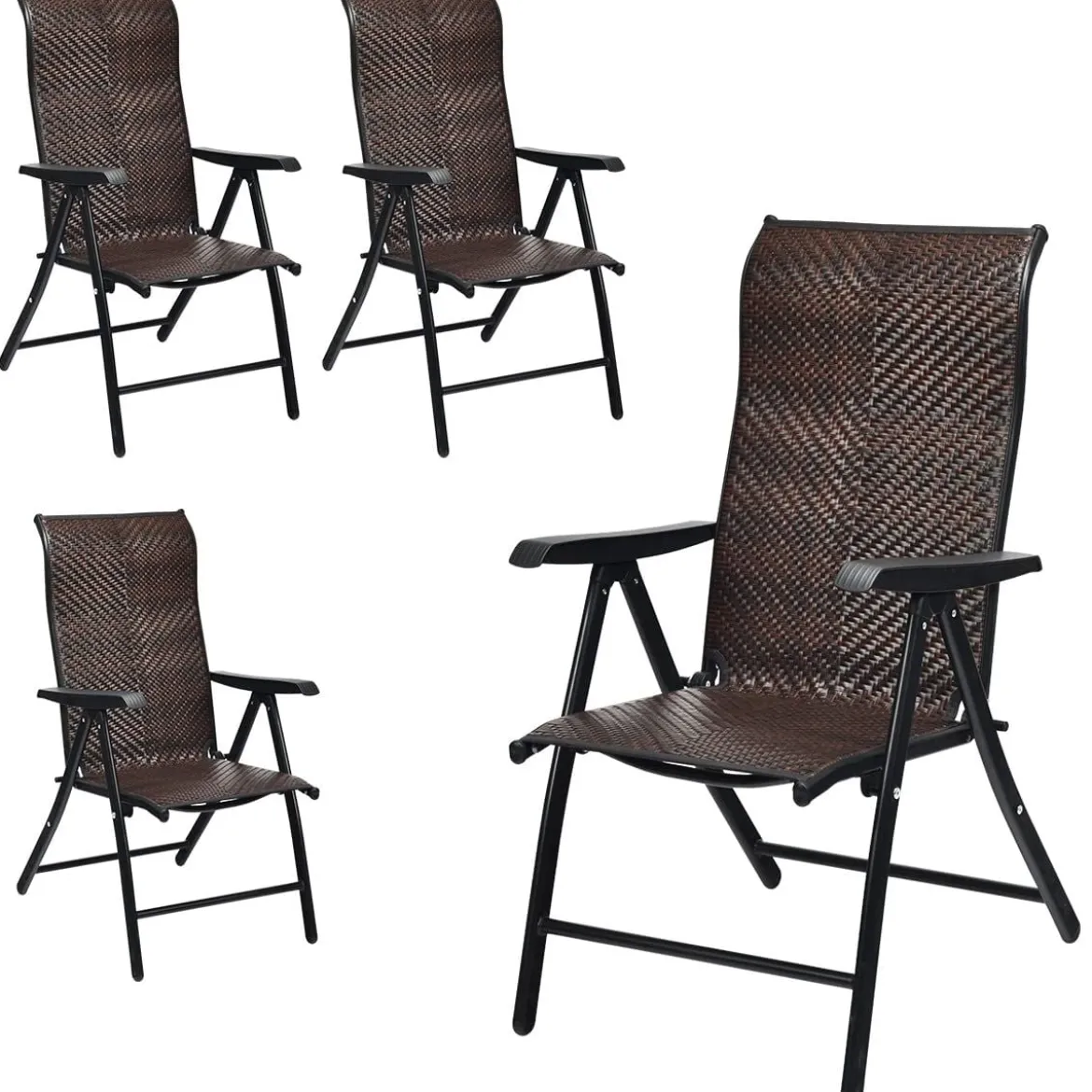 4er Set Polyrattan Gartenstühle mit 5-Fach Verstellbarer Rückenlehne Klappstühle Balkonstühle
