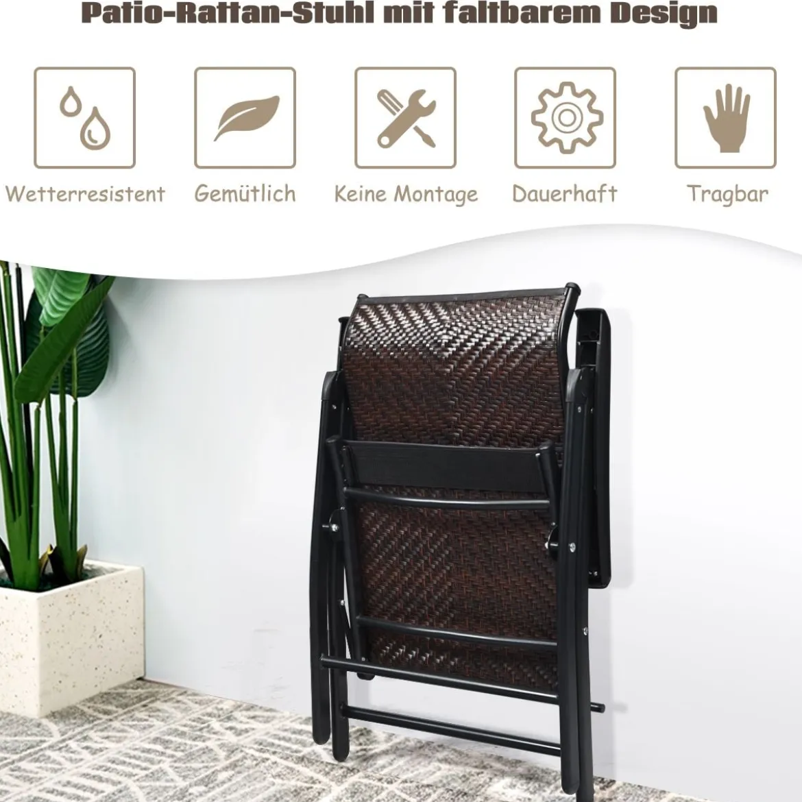 4er Set Polyrattan Gartenstühle mit 5-Fach Verstellbarer Rückenlehne Klappstühle Balkonstühle