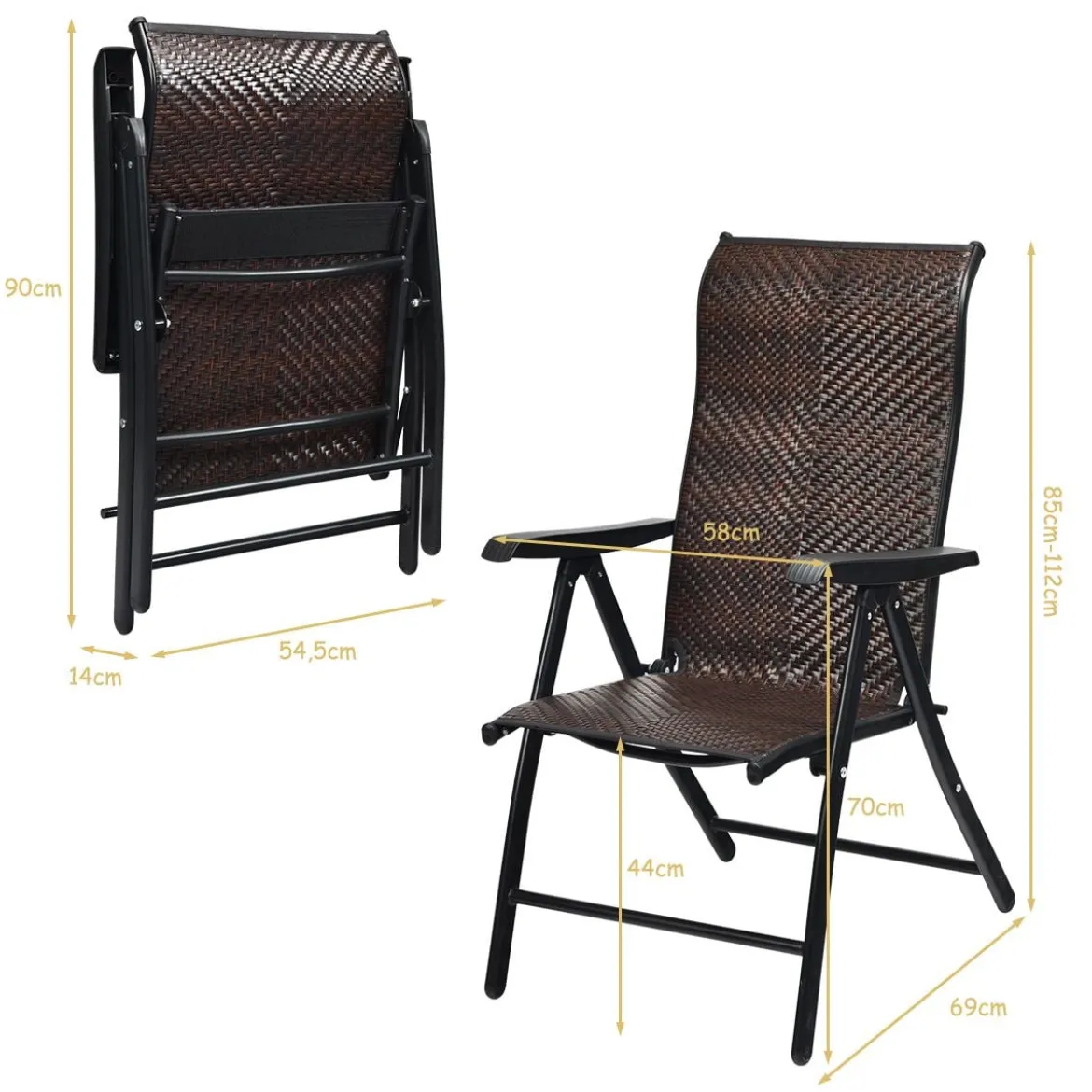 4er Set Polyrattan Gartenstühle mit 5-Fach Verstellbarer Rückenlehne Klappstühle Balkonstühle