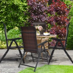 4er Set Polyrattan Gartenstühle mit 5-Fach Verstellbarer Rückenlehne Klappstühle Balkonstühle