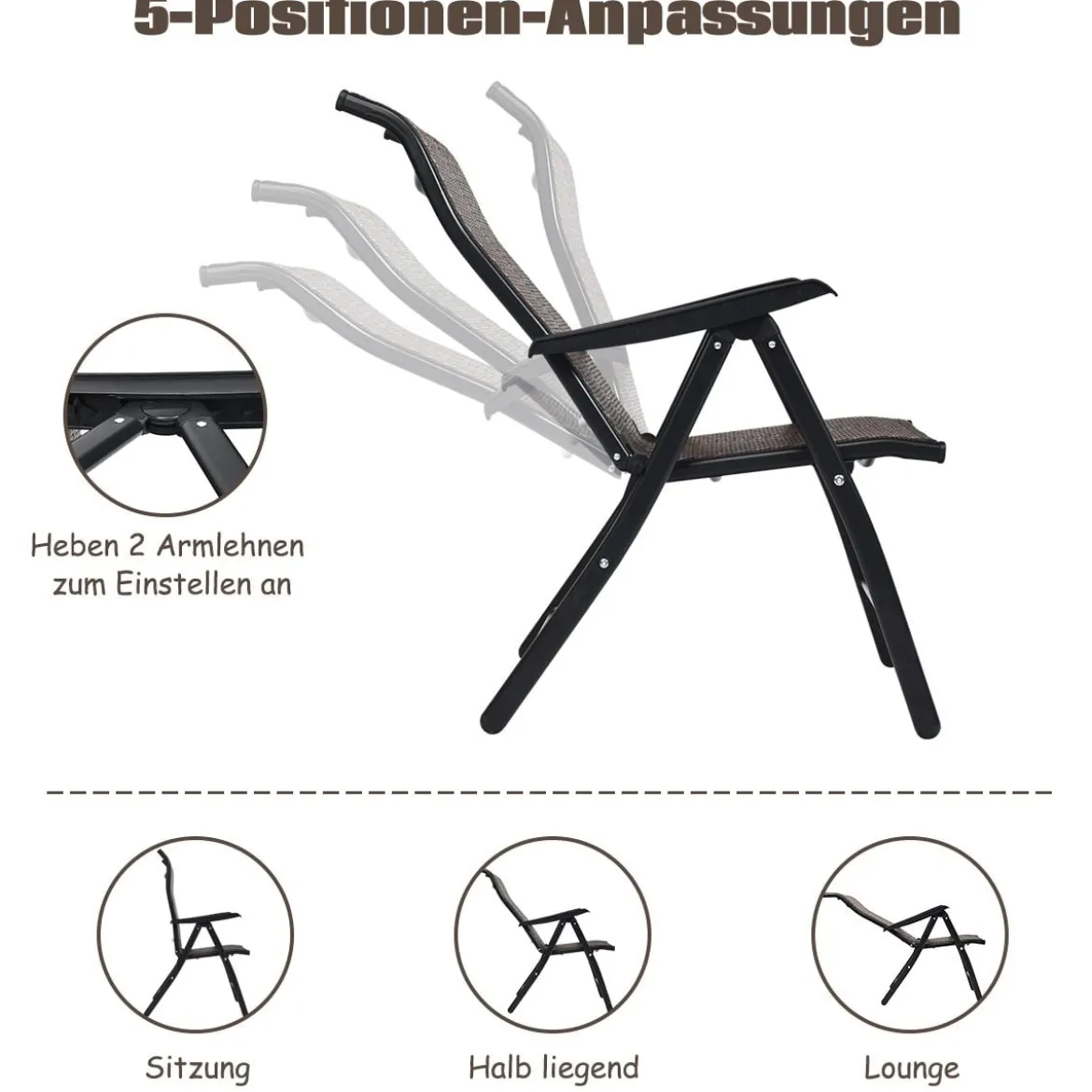 4er Set Polyrattan Gartenstühle mit 5-Fach Verstellbarer Rückenlehne Klappstühle Balkonstühle