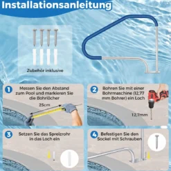 2er Set Pool Handlauf mit Griffabdeckung 304 Edelstahl Einstiegshilfe 250 kg Tragfähigkeit Schwimmbad Haltegriff