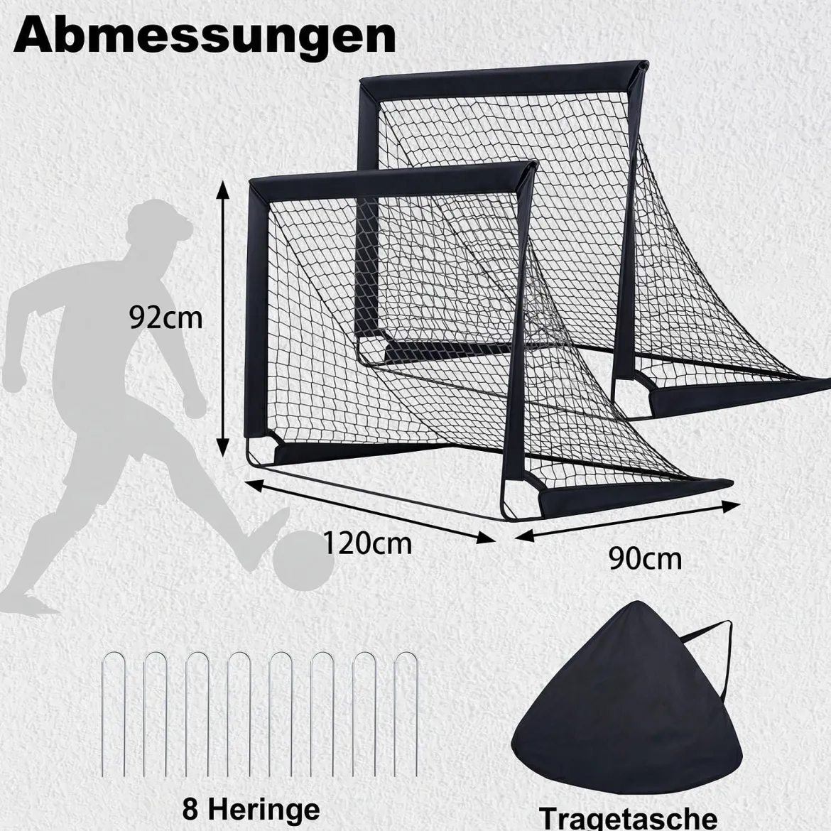 2er Set Pop Up Fußballtore für Kinder mit Fiberglasstangen & Metallverbindern 120 x 90 x 92 cm