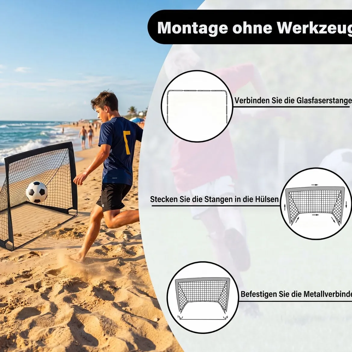 2er Set Pop Up Fußballtore für Kinder mit Fiberglasstangen & Metallverbindern 120 x 90 x 92 cm