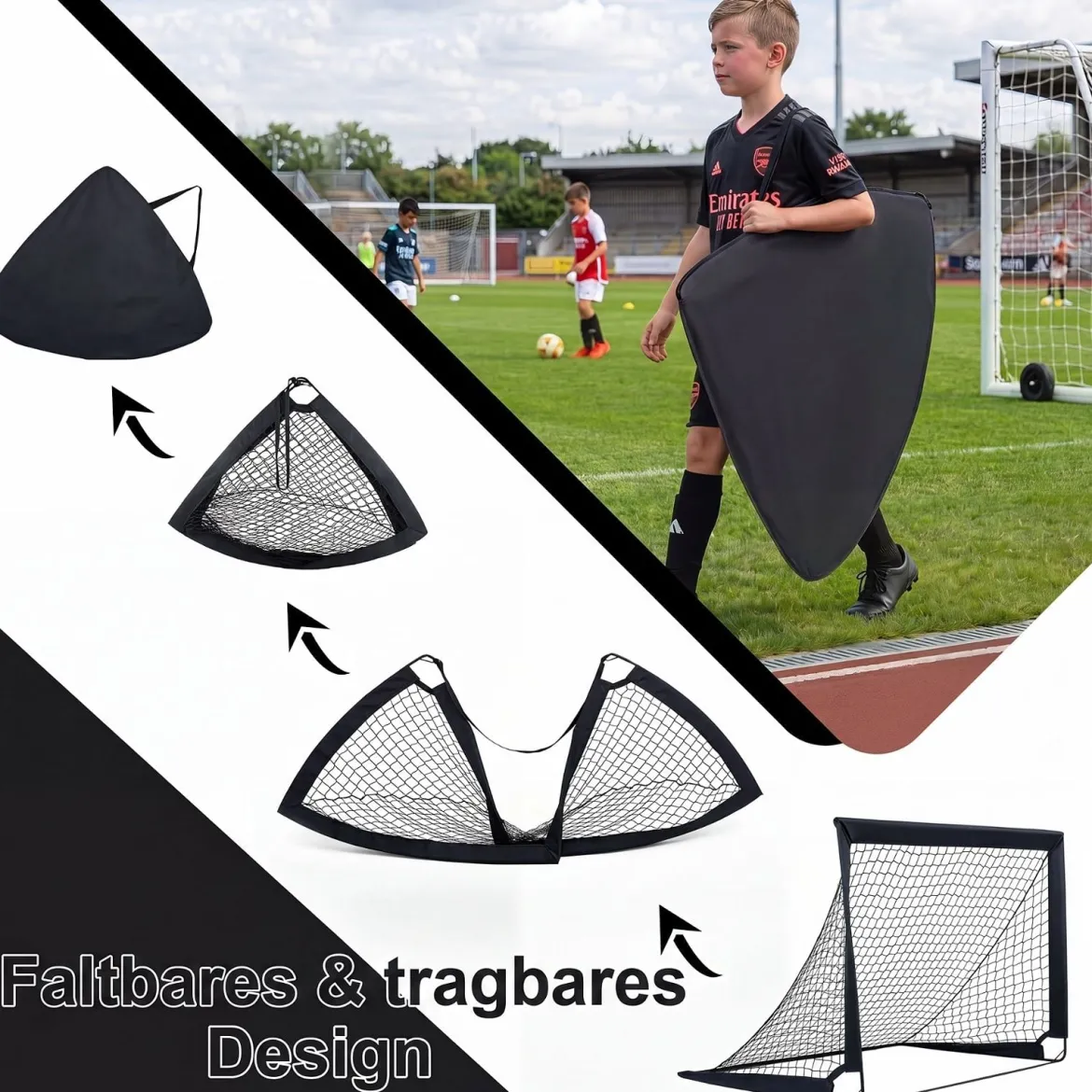 2er Set Pop Up Fußballtore für Kinder mit Fiberglasstangen & Metallverbindern 120 x 90 x 92 cm