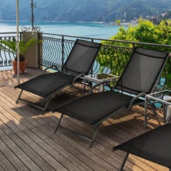 2er Set 5-Position Verstellbare Terrasse-Lounges mit Atmungsaktivem Sitz für Outdoor Schwarz