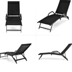 2er Set 5-Position Verstellbare Terrasse-Lounges mit Atmungsaktivem Sitz für Outdoor Schwarz