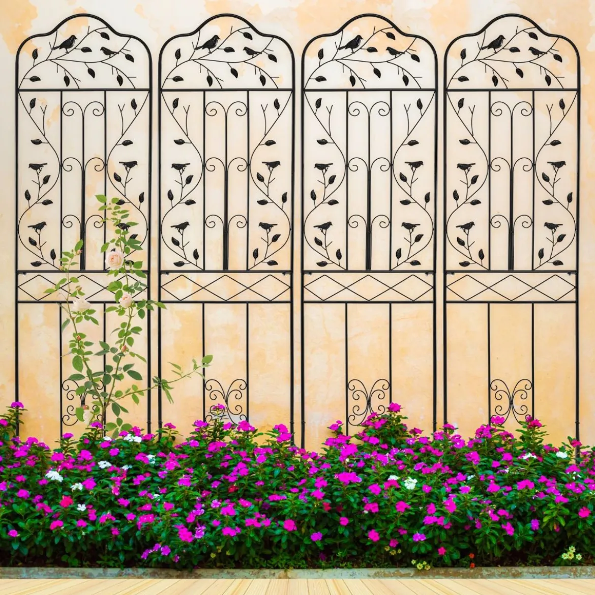 2er Set Rankgitter Metall 3 in 1 dekorativer Gartenzaun & Blumenregal & Pflanzstütze Schwarz