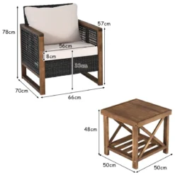 3er Set Rattan Gartenmöbel Polyrattan Lounge Set mit Waschbaren Sitzkissen Outdoor Sitzgarnitur