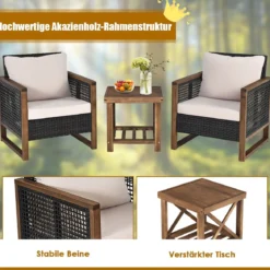 3er Set Rattan Gartenmöbel Polyrattan Lounge Set mit Waschbaren Sitzkissen Outdoor Sitzgarnitur