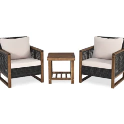 3er Set Rattan Gartenmöbel Polyrattan Lounge Set mit Waschbaren Sitzkissen Outdoor Sitzgarnitur