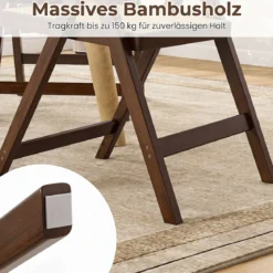 2er Set Rattan Klappstühle mit Bambusrahmen Küchenstühle im Boho-Stil 150 kg Tragkraft Walnuss