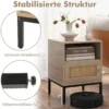 2er Set Rattan Nachttisch mit Offenem Regal & Schrank Nachtschrank Beistelltisch Natur