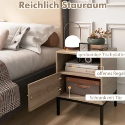 2er Set Rattan Nachttisch mit Offenem Regal & Schrank Nachtschrank Beistelltisch Natur