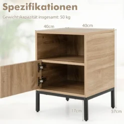 2er Set Rattan Nachttisch mit Offenem Regal & Schrank Nachtschrank Beistelltisch Natur