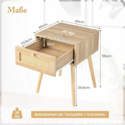 1/2er Set Rattan Nachttisch mit Schublade Beistelltisch Nachtkommode Nachtkonsole Sofatisch