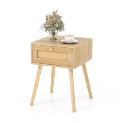 1/2er Set Rattan Nachttisch mit Schublade Beistelltisch Nachtkommode Nachtkonsole Sofatisch