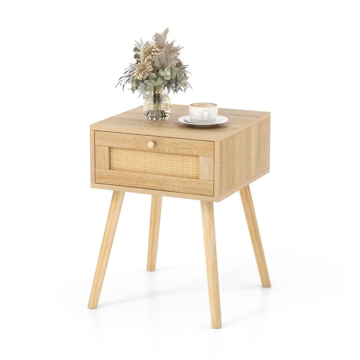1/2er Set Rattan Nachttisch mit Schublade Beistelltisch Nachtkommode Nachtkonsole Sofatisch