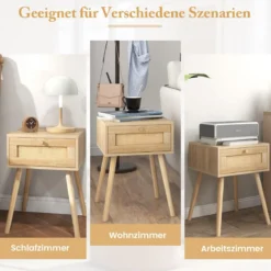 1/2er Set Rattan Nachttisch mit Schublade Beistelltisch Nachtkommode Nachtkonsole Sofatisch