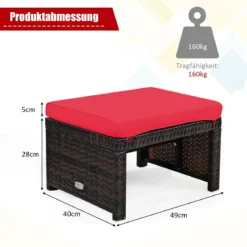 2er Set Rattan-Ottomanen Fußstütze Ottomane outdoor fußstütze mit kissen49 x 40 x 33 cm Rot