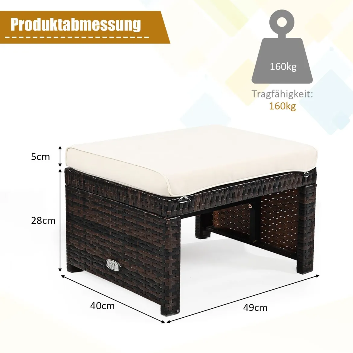 2er Set Rattan-Ottomanen Outdoor-Fußhocker mit weichem Kissen 49 x 40 x 33 cm Weiß