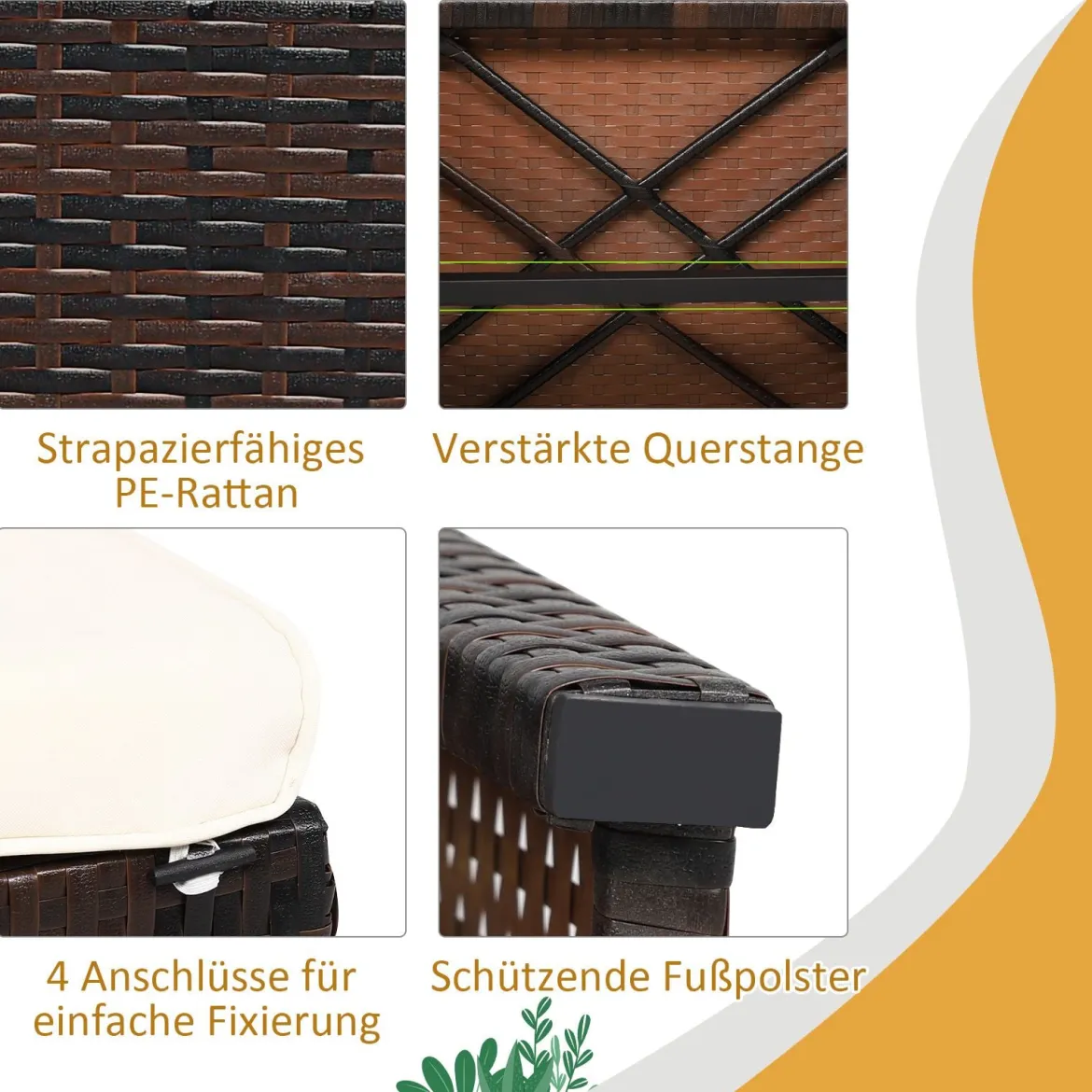 2er Set Rattan-Ottomanen Outdoor-Fußhocker mit weichem Kissen 49 x 40 x 33 cm Weiß
