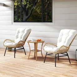 2er Set Rattansessel Gartenstuhl mit Dickem Kissen Rattanstuhl XXL Gartensessel für Terrasse bis 180 kg Belastbar