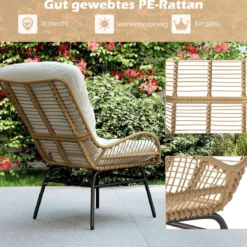 2er Set Rattansessel Gartenstuhl mit Dickem Kissen Rattanstuhl XXL Gartensessel für Terrasse bis 180 kg Belastbar