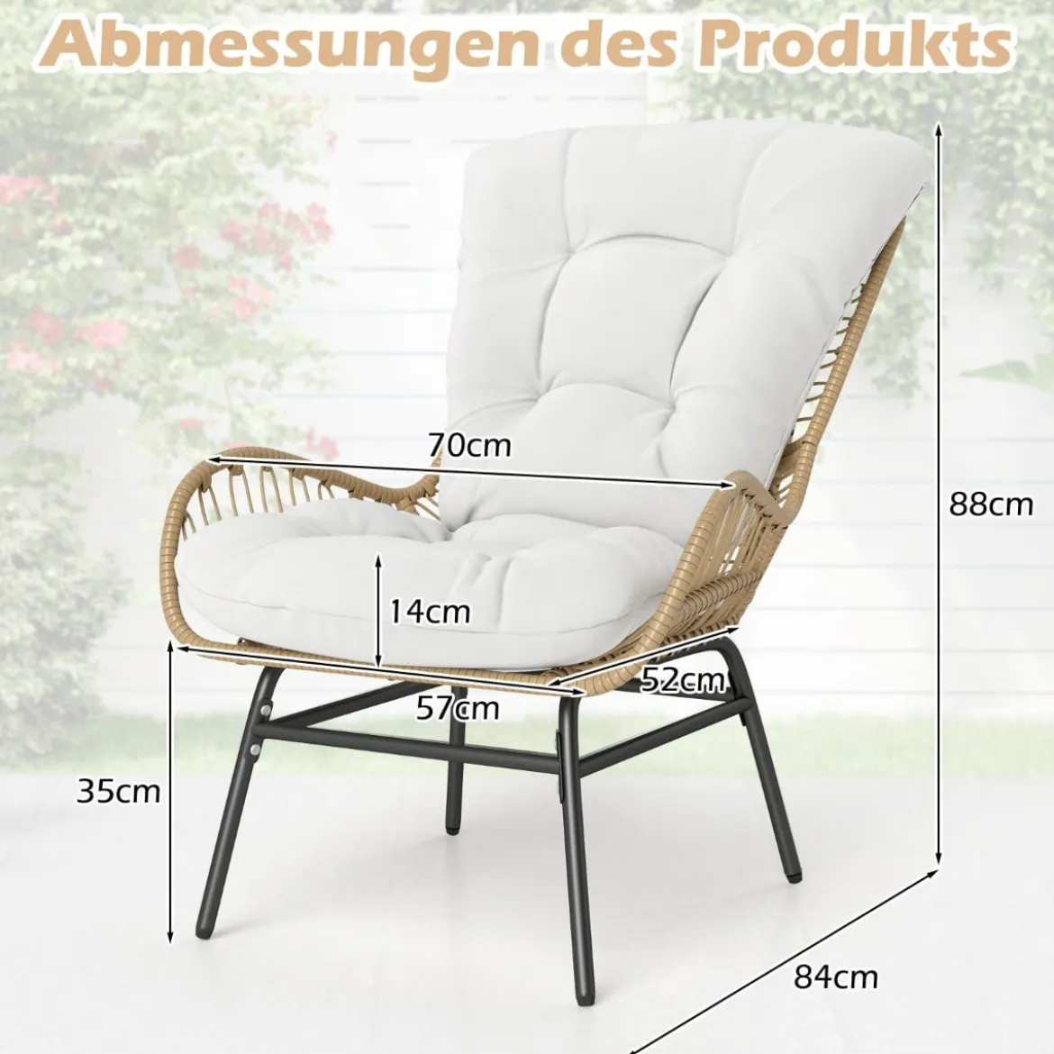 2er Set Rattansessel Gartenstuhl mit Dickem Kissen Rattanstuhl XXL Gartensessel für Terrasse bis 180 kg Belastbar