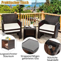 5er Set Rattan Set Möbel Balkonset Gartenmöbel Sitzgruppe Braun + Weiß