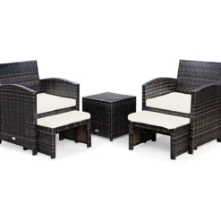5er Set Rattan Set Möbel Balkonset Gartenmöbel Sitzgruppe Braun + Weiß