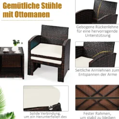 5er Set Rattan Set Möbel Balkonset Gartenmöbel Sitzgruppe Braun + Weiß