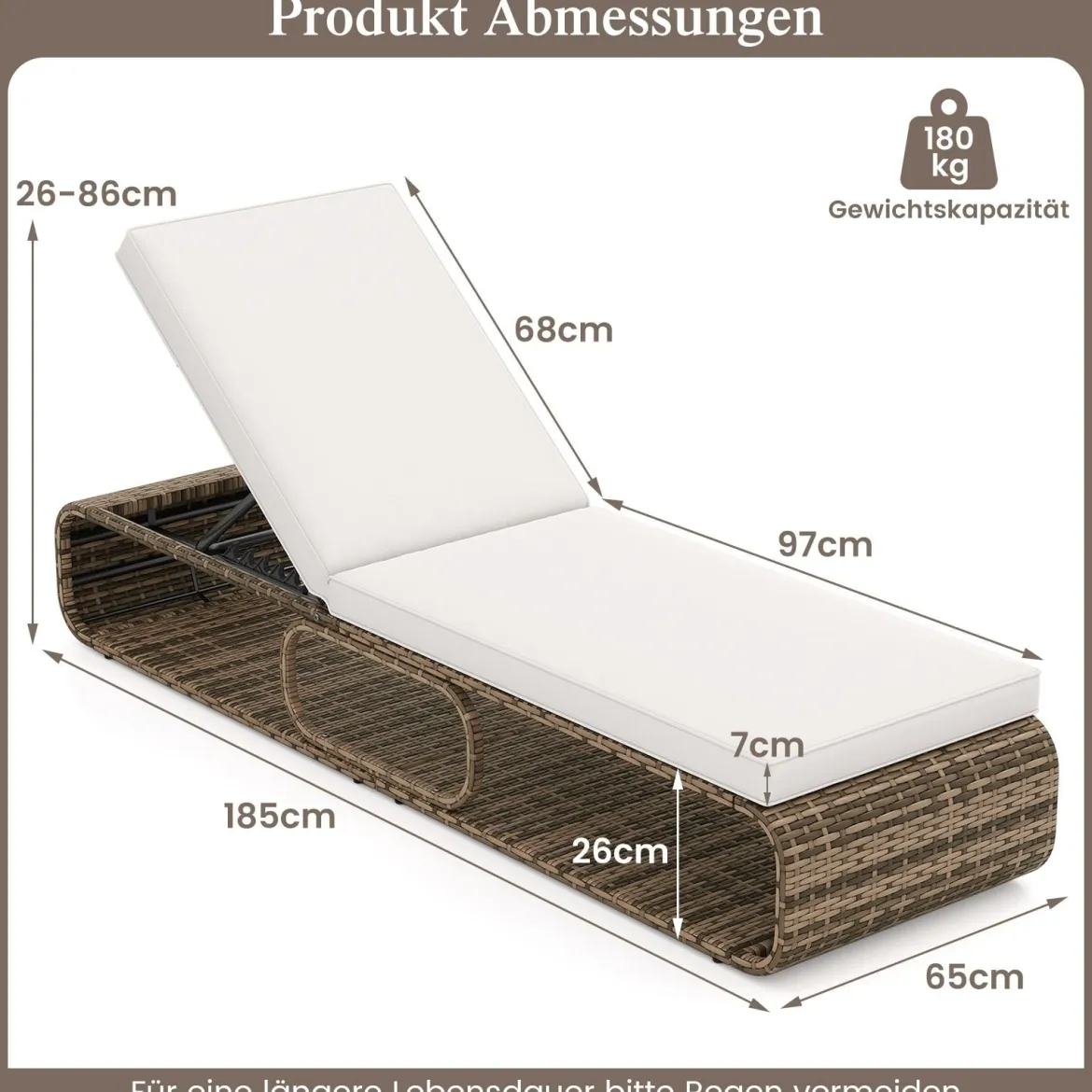 2er Set Rattan Sonnenliege mit Auflage & Verstellbarer Rückenlehne Wetterfeste Balkonliege Khaki/Grau/Beige