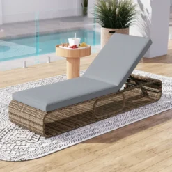 2er Set Rattan Sonnenliege mit Auflage & Verstellbarer Rückenlehne Wetterfeste Balkonliege Khaki/Grau/Beige